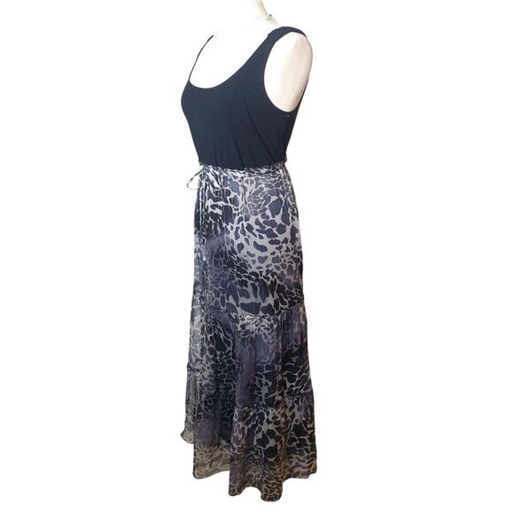 Peter Nygard Womens Sleeveless Maxi Dress M Black Gray Y2K Metallic Print Chic - Picture 5 of 7